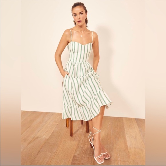 Reformation Eileen Linen Mid Dress Sz 10 - Picture 5 of 13